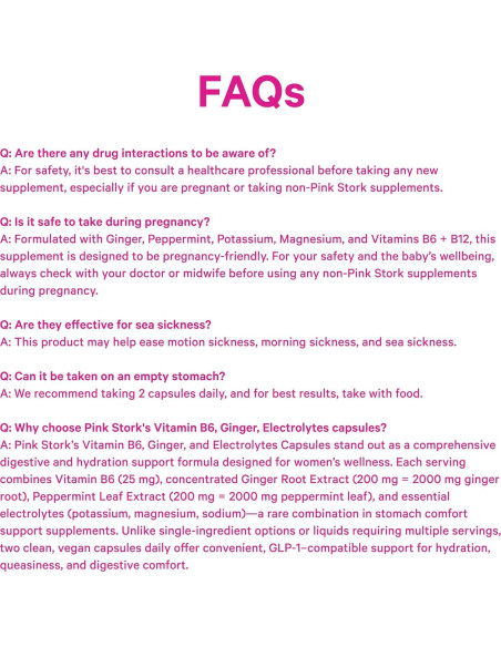 Cápsulas de Vitamina B6 y Jengibre Pink Stork - 60ct