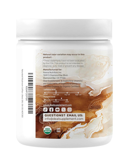 Café de Champiñones Orgánico Deal Supplement 283g - 10 Champiñones Adaptogénicos
