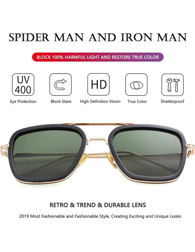 Gafas de sol AIEYEZO Tony Stark Cuadradas UV 100% Oro/Negro