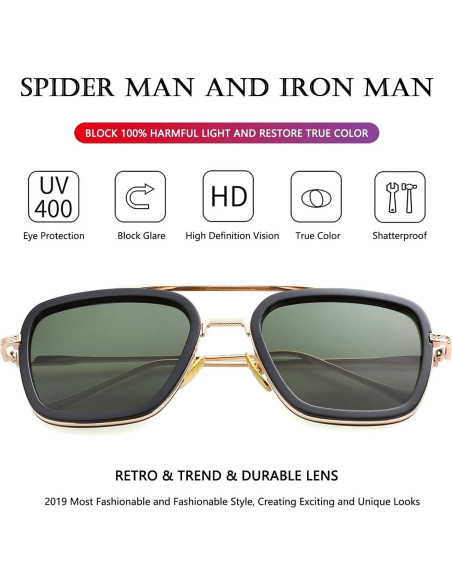 Gafas de sol AIEYEZO Tony Stark Cuadradas UV 100% Oro/Negro