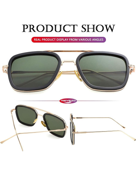 Gafas de sol AIEYEZO Tony Stark Cuadradas UV 100% Oro/Negro