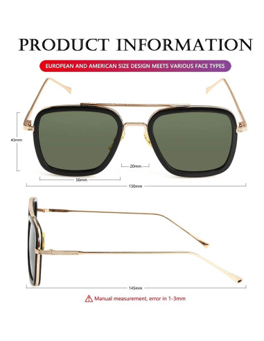 Gafas de sol AIEYEZO Tony Stark Cuadradas UV 100% Oro/Negro