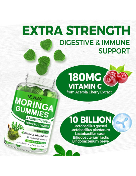 Gomitas de Moringa Veganas NEVISS 60 Unidades Sin Azúcar