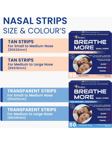 Tiras Nasales Anti Ronquidos Breathe More 50 Ct Mediano