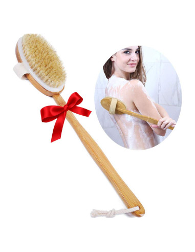 Cepillo de Ducha Ybj-ake con Mango Largo de Bambú y Cerda de Jabalí