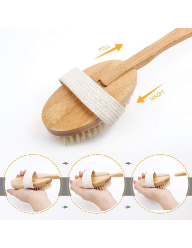 Cepillo de Ducha Ybj-ake con Mango Largo de Bambú y Cerda de Jabalí