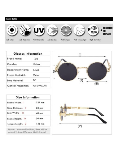 Gafas de sol redondas metalicas estilo steampunk UV400