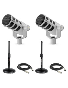 Par de Micrófonos Dinámicos Rode PodMic Blanco con Soportes y Cables