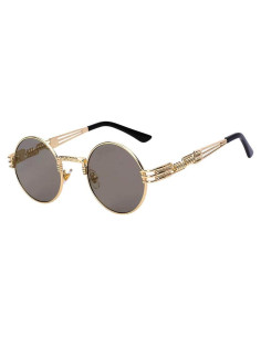 Gafas de sol redondas Steampunk metálicas UV400 doradas