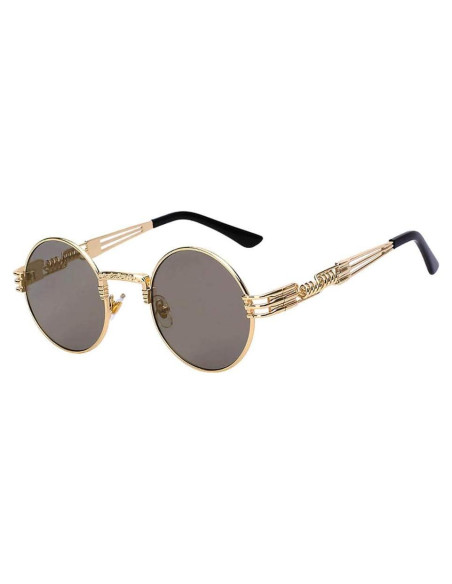 Gafas de sol redondas Steampunk metálicas UV400 doradas