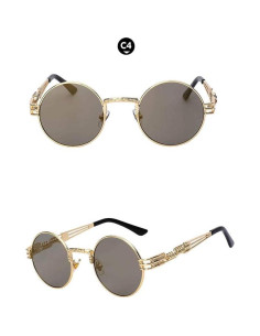 Gafas de sol redondas Steampunk metálicas UV400 doradas 2