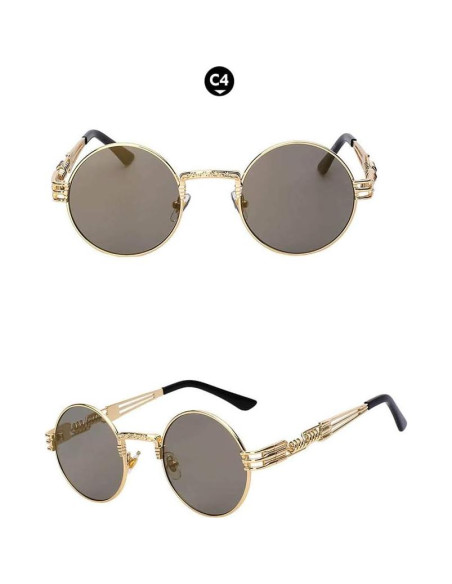 Gafas de sol redondas Steampunk metálicas UV400 doradas
