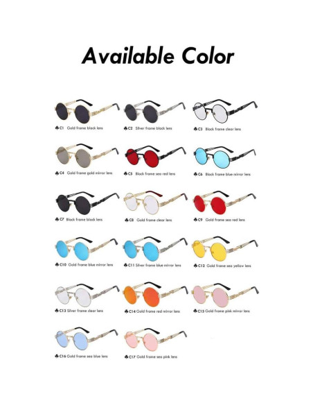 Gafas de sol redondas Steampunk metálicas UV400 doradas