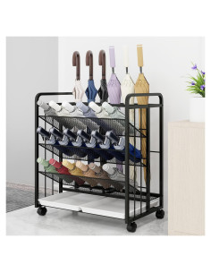 Soporte para Paraguas Natwind Negro con Ruedas y Bandeja de Goteo