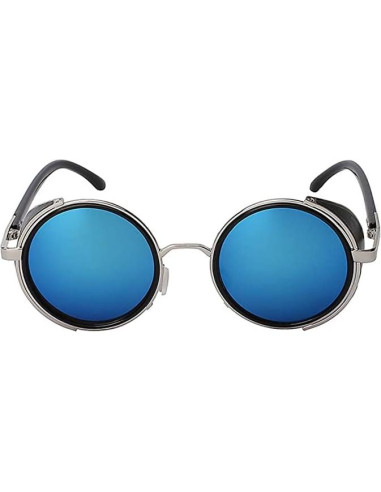 Gafas de sol redondas Steampunk Metal UV400 Plata Espejo