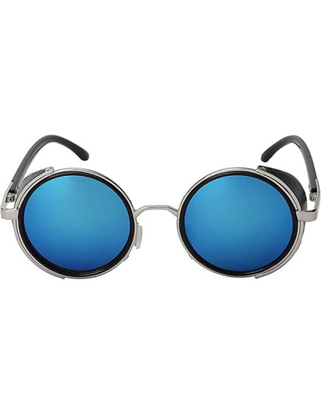 Gafas de sol redondas Steampunk Metal UV400 Plata Espejo