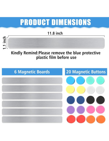 6 Piezas Tira Magnética Adhesiva FloraSea 30x2.8cm Plateado