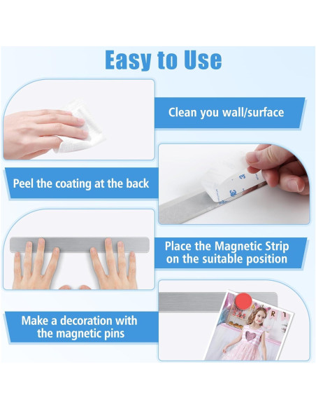 6 Piezas Tira Magnética Adhesiva FloraSea 30x2.8cm Plateado