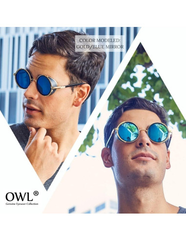 Gafas de sol redondas Steampunk Metal UV400 Plata Espejo