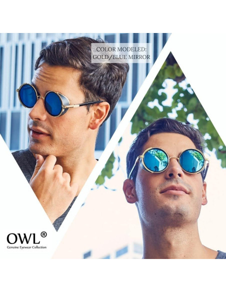 Gafas de sol redondas Steampunk Metal UV400 Plata Espejo