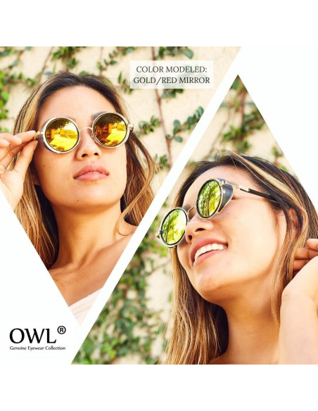 Gafas de sol redondas Steampunk Metal UV400 Plata Espejo