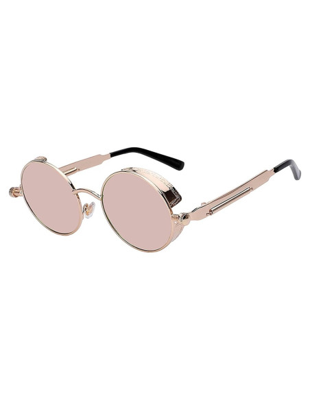 Gafas de sol redondas Steampunk doradas con lentes espejados