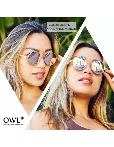 Gafas de sol redondas Steampunk doradas con lentes espejados