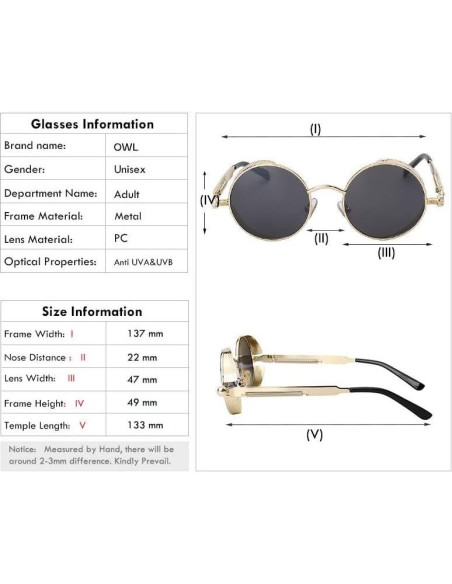 Gafas de sol redondas Steampunk doradas con lentes espejados