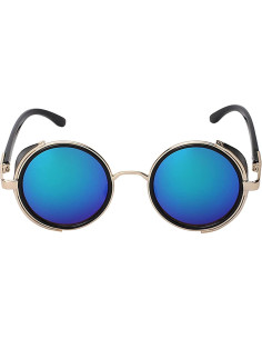 Gafas de sol redondas Steampunk Metal UV400 Oro/Mirador Azul 2