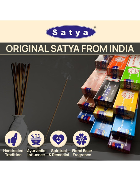 Varitas de Incienso Satya - Paquete de 12 Aromas Tradicionales