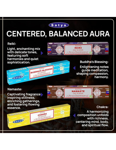 Varitas de Incienso Satya - Paquete de 12 Aromas Tradicionales