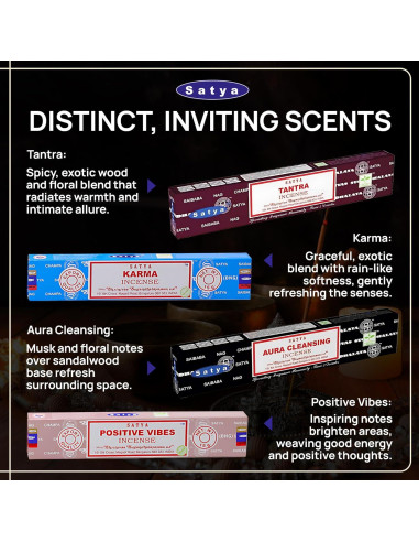Varitas de Incienso Satya - Paquete de 12 Aromas Tradicionales
