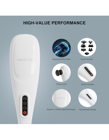 Masajeador Eléctrico de Mano MEGAWISE 3200mAh 5 Velocidades