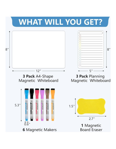 Paquete de 6 Tableros Magnéticos Borrables NUITPY 20x30cm y 13x20cm