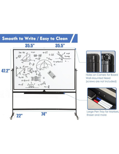Pizarra Blanca Móvil Grande FORTUNO 182x122 cm Doble Cara