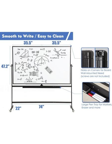 Pizarra Blanca Móvil Grande FORTUNO 182x122 cm Doble Cara