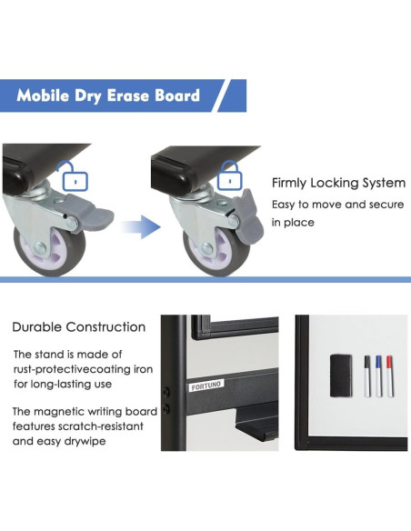Pizarra Blanca Móvil Grande FORTUNO 182x122 cm Doble Cara