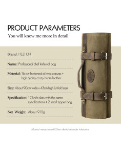 Bolsa de Cuchillos de Chef HEZHEN Lona Aceitada 12 Compartimentos 2