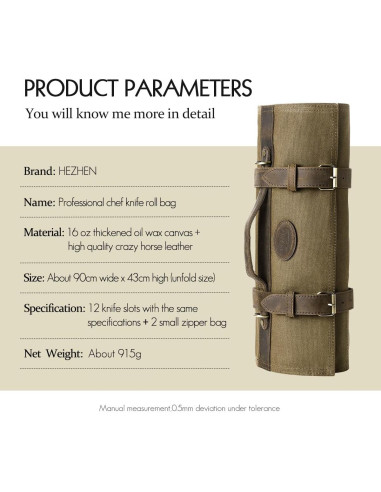 Bolsa de Cuchillos de Chef HEZHEN Lona Aceitada 12 Compartimentos
