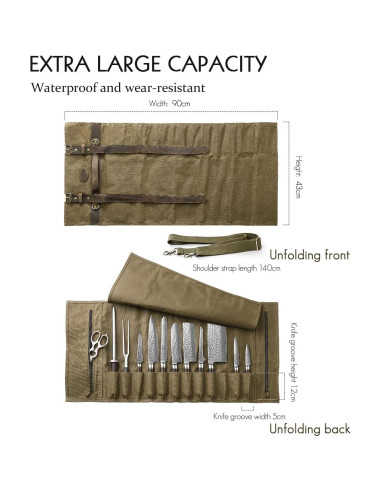 Bolsa de Cuchillos de Chef HEZHEN Lona Aceitada 12 Compartimentos