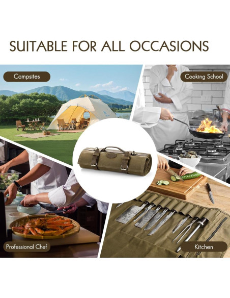 Bolsa de Cuchillos de Chef HEZHEN Lona Aceitada 12 Compartimentos