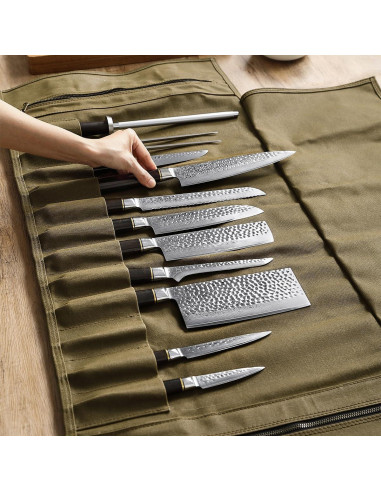 Bolsa de Cuchillos de Chef HEZHEN Lona Aceitada 12 Compartimentos