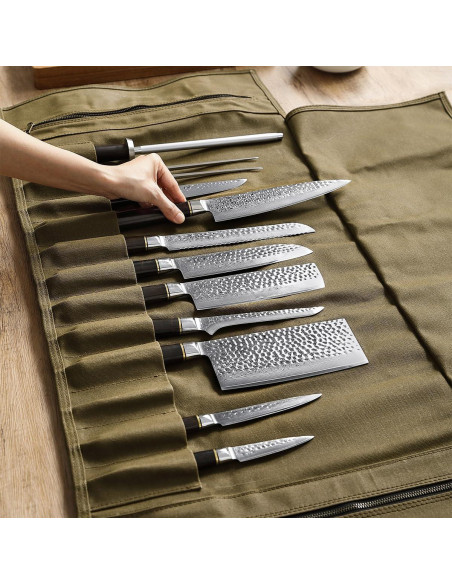 Bolsa de Cuchillos de Chef HEZHEN Lona Aceitada 12 Compartimentos