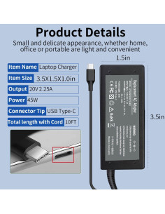 Cargador USB C 45W ZAYAUPVL para Chromebook HP Dell Lenovo 2
