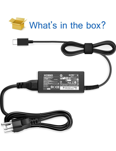 Cargador USB-C HIBBO 45W para Chromebook HP Lenovo Dell