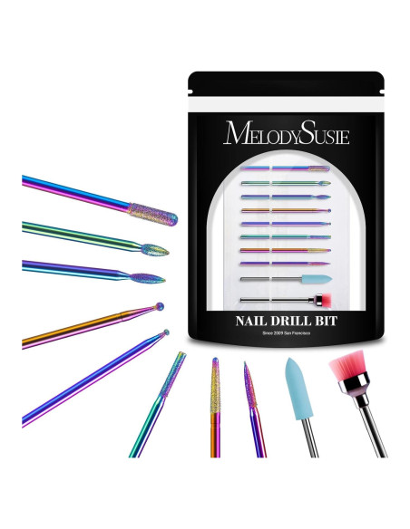 Kit de 10 Brocas para Uñas MelodySusie 2.38 mm Arcoíris