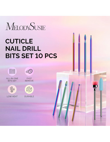 Kit de 10 Brocas para Uñas MelodySusie 2.38 mm Arcoíris