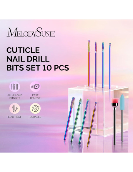 Kit de 10 Brocas para Uñas MelodySusie 2.38 mm Arcoíris