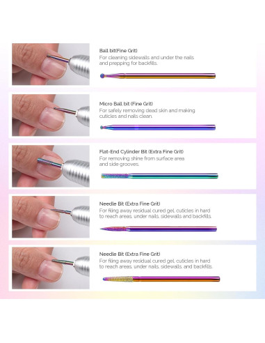 Kit de 10 Brocas para Uñas MelodySusie 2.38 mm Arcoíris