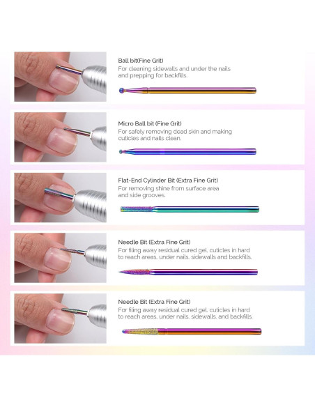 Kit de 10 Brocas para Uñas MelodySusie 2.38 mm Arcoíris